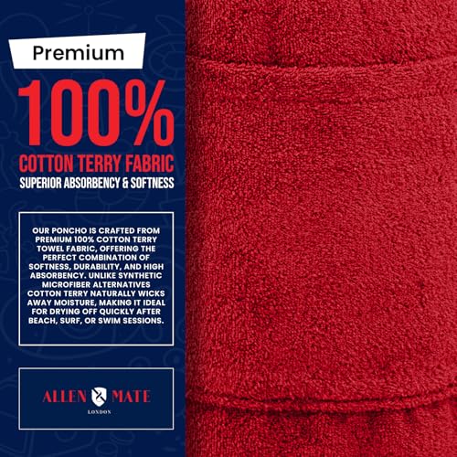 Image of ALLEN & MATE 100% Cotton Kids Hooded Surf Poncho Changing Robe, Quick Absorbent Wearable Swim Towel Boys & Girls, 6-13 Years