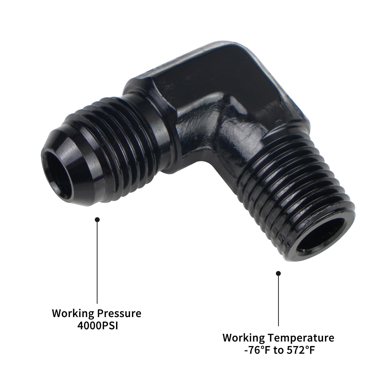 LokoCar 6AN Male Flare To 1/4 NPT Male 90° Fitting Adapter – Black Anodized Aluminum