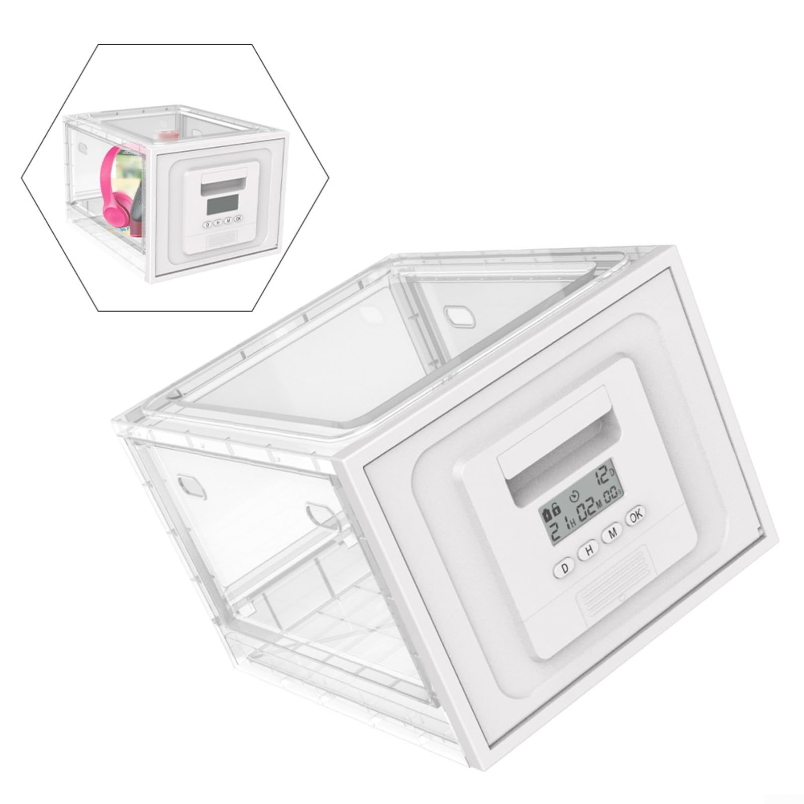 Scatola con serratura digitale temporizzata con serratura a combinazione, contenitore in ABS trasparente per farmaci, snack, tablet, timer programmabile per conto alla rovescia da 0 a 12