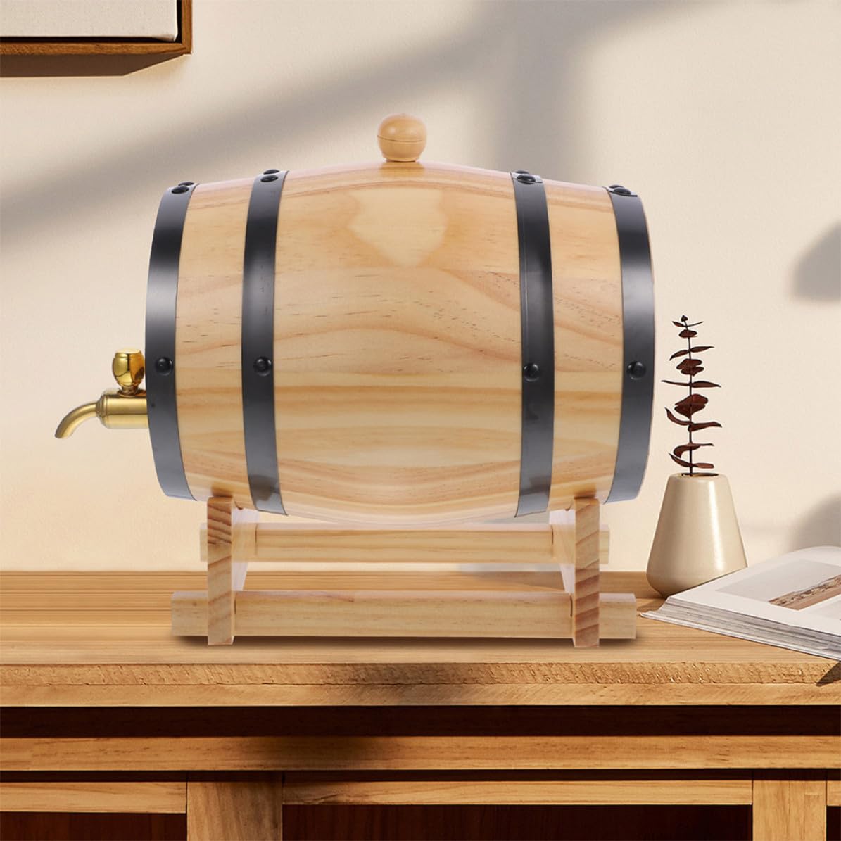HEALLILY Barril de Madera para Cerveza y Vino con Grifo, Ecológico y Resistente, Adecuado para Mini Bar y Barra, Fabricado en Madera y Acero Inoxidable Color Aleatorio Varios Estilos