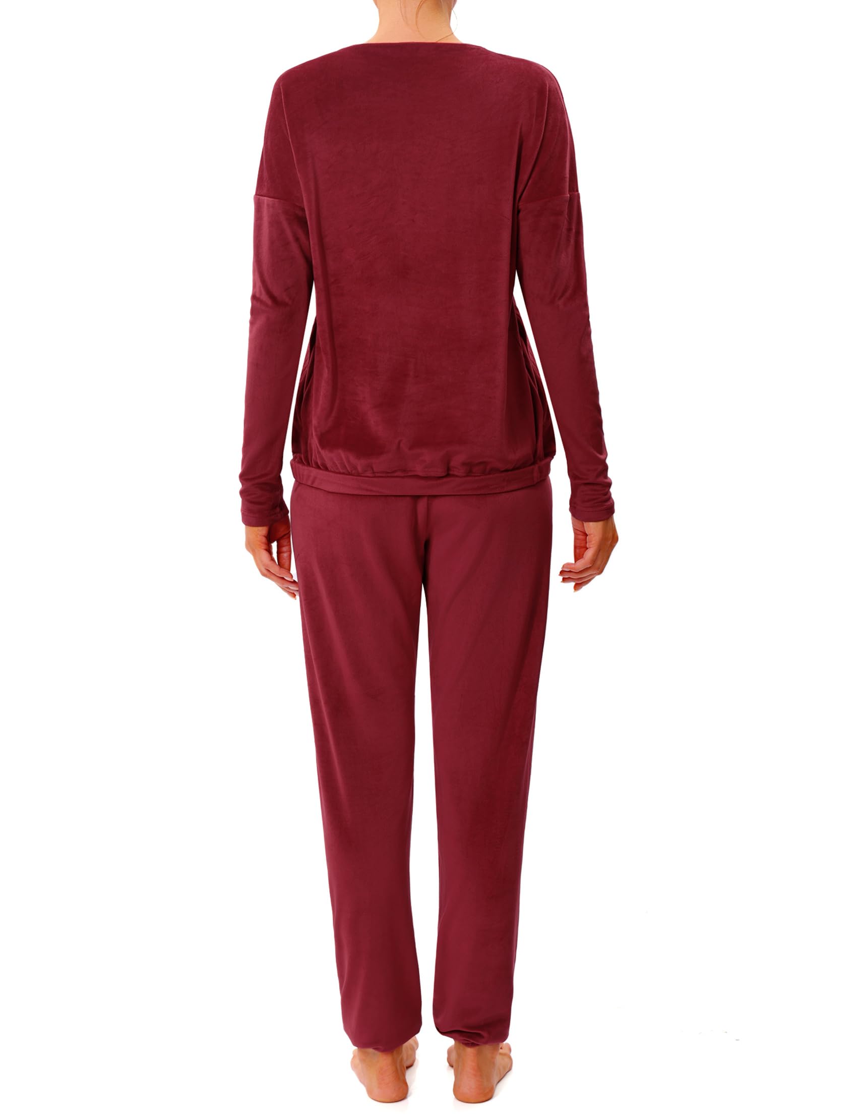 Pijama Terciopelo Mujer Invierno Manga Larga Conjunto Chándal Cuello Redondo Cálido Suave Cómodo Ropa de Dormir para Casa