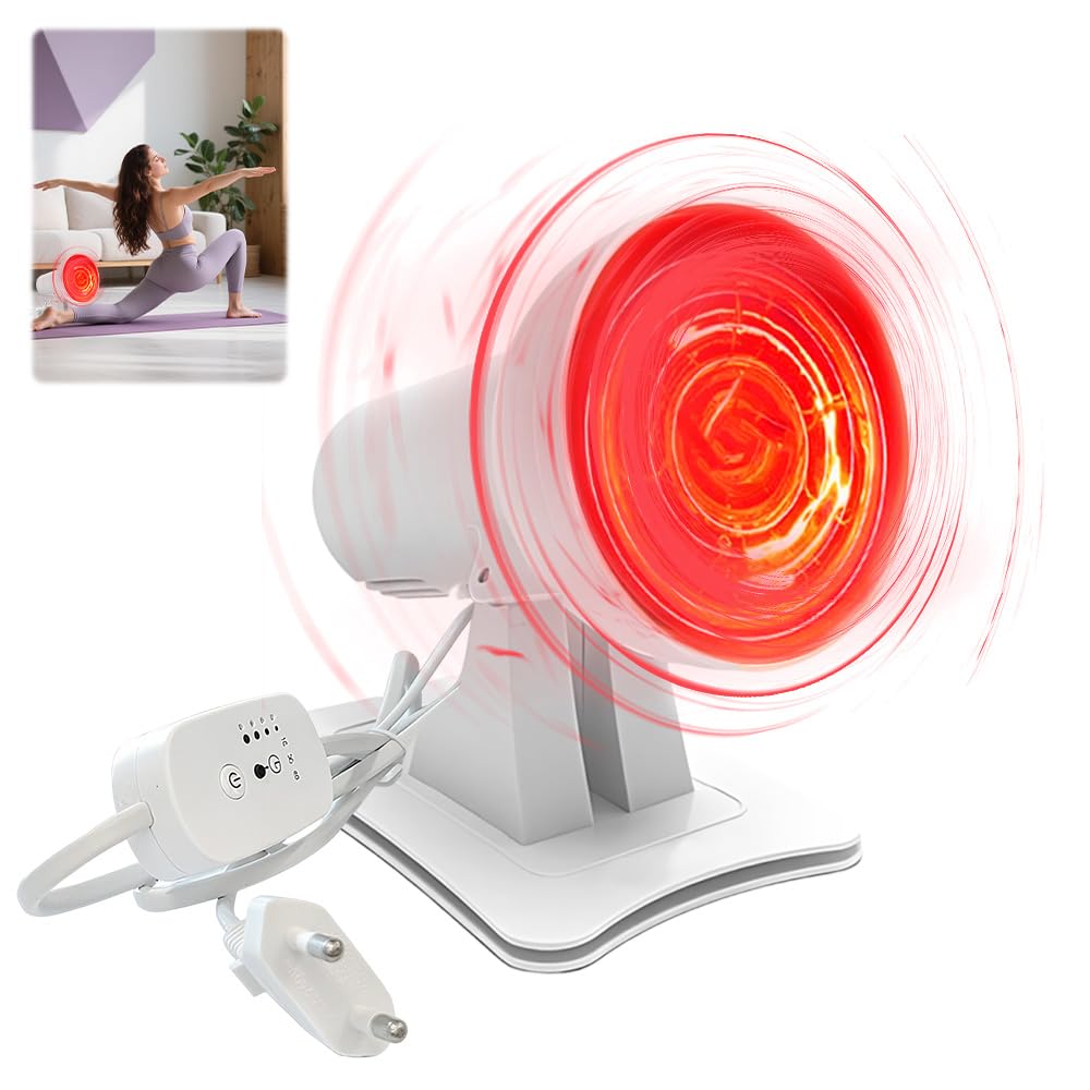 Rotlichtlampe 150W, Infrarotlampe mit 4 Temperaturstufen & 3 Timer, Einstellbarer Winkel Rotlichtlampe Wärmelampe für Gesicht & Körper Entspannende Muskelermüdung