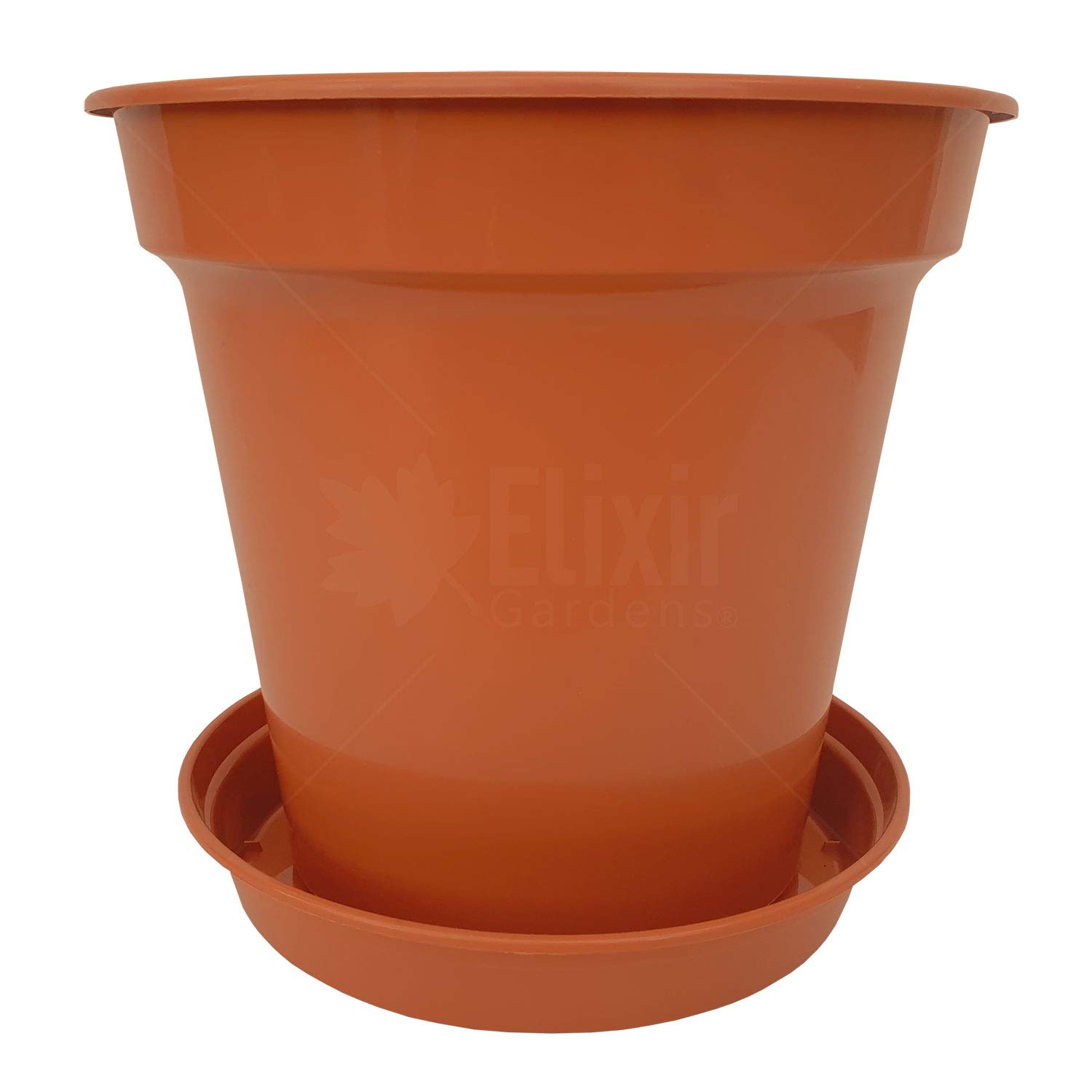 Elixir Gardens Glossy Recycled Plastic Terracotta Plant Pot with Saucer Various Sizes 3,4,5,6,7,8,10,12.5,15" Various Quantities 1-50 | 8" x 40