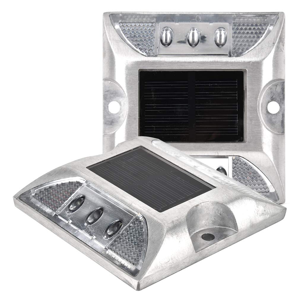 Sonew White 2 Pcs Solar Ground Lights Led Lights, 6 Led Ground Marker Lights Waterproof Outdoor Lamp For Road,Path,Deck,Dock,Driveway,Garden ( Light)