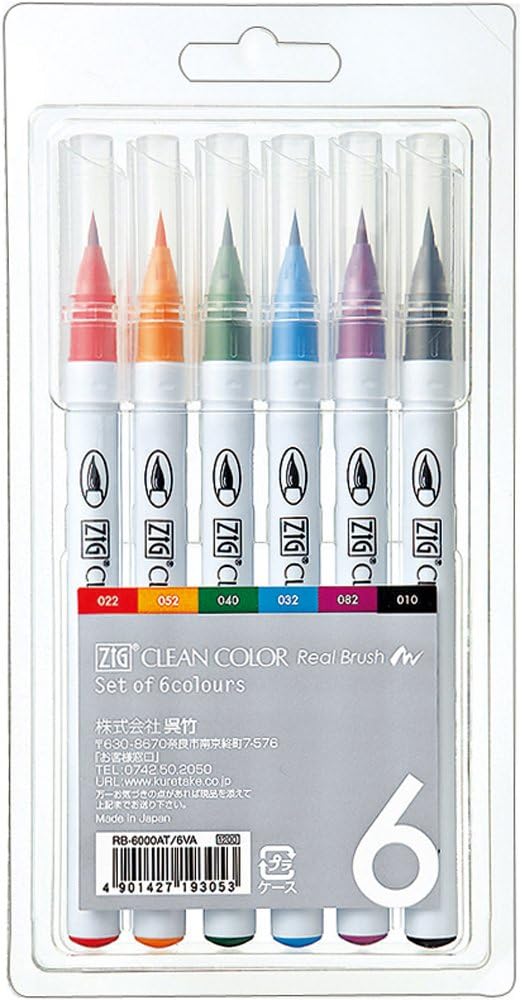 Kuretake Zig Clean Color Real Brush 6 Colors Set