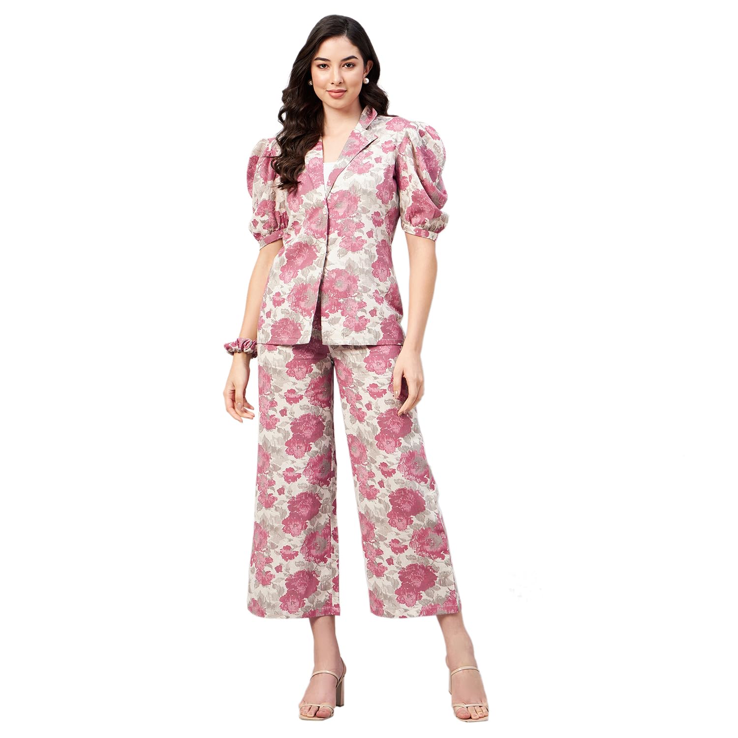 winered Woman Beige and Pink Floral Print Blazer with Trouser-picture-46