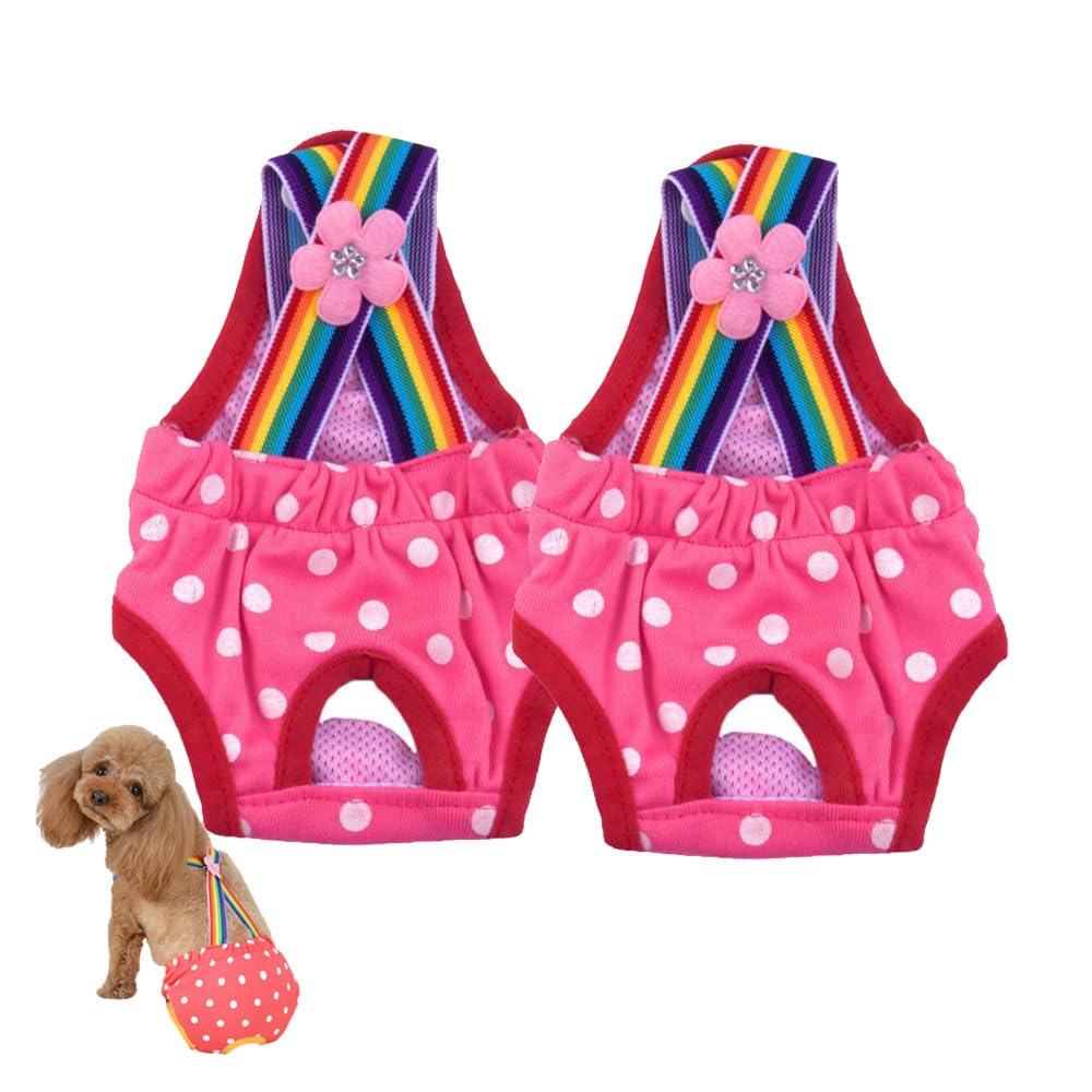 Hixingo Dog Nappies Dungarees, 2 Pieces Absorbent Pet Diapers Washable & Reusable Puppy Sanitary Wraps Panties Dog Incontinence for Small, Medium, Large Dog (M,Rose)
