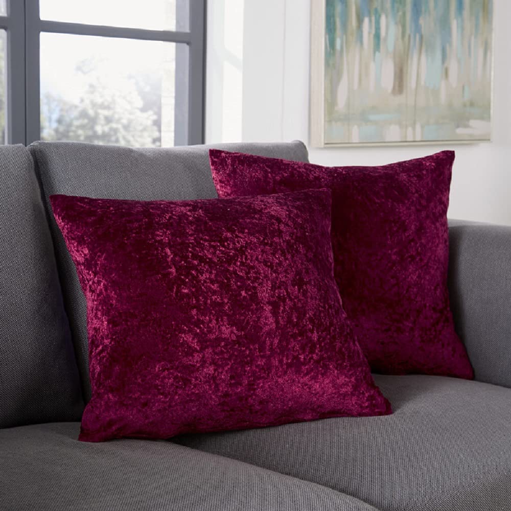 Linen Burgundy Crushed Velvet Cushion Covers Luxury Plush Plain Soft Cushions Cover (, (45Cm X 45Cm) 1Pc))