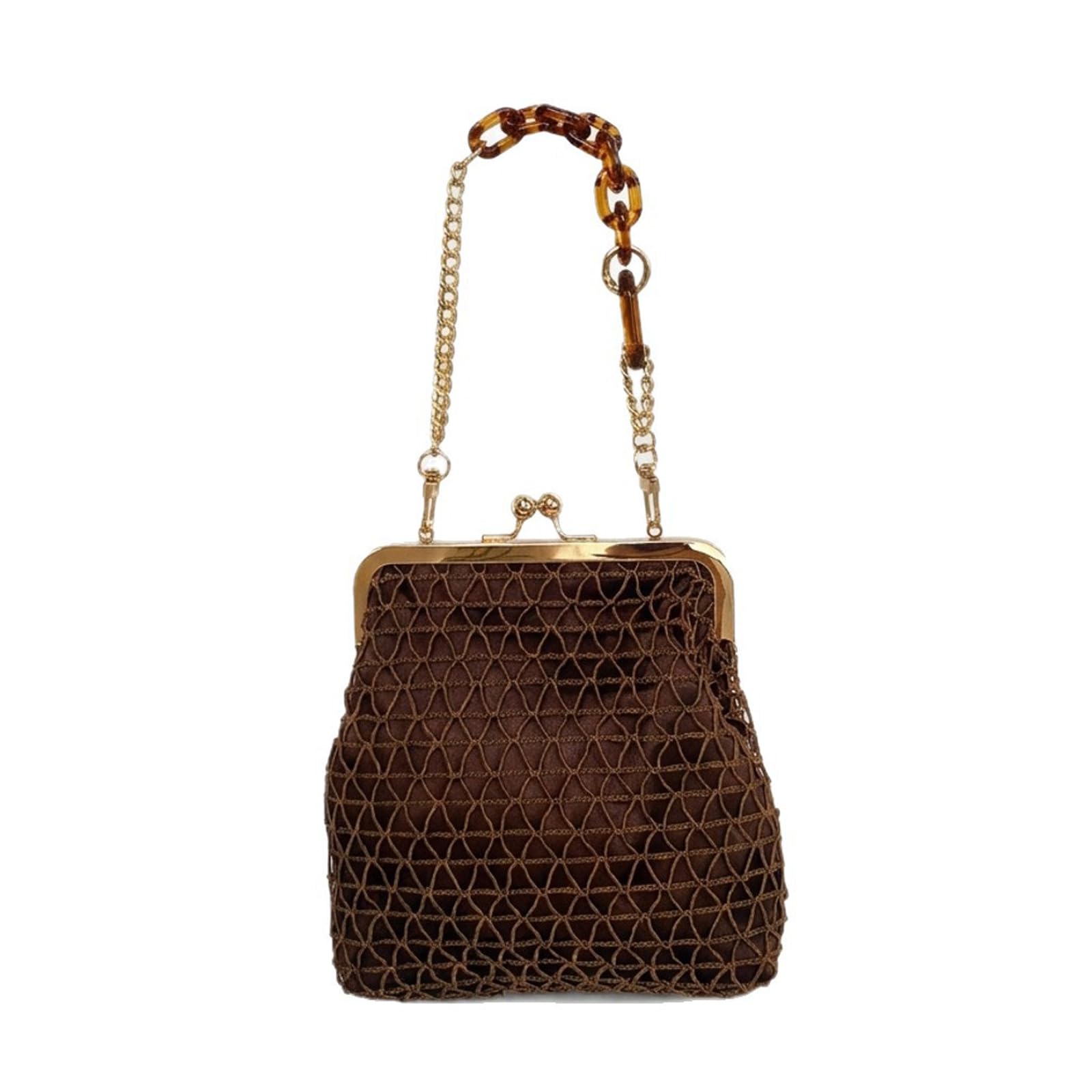 fexxkg Elegant Silk Handbag With Acrylic Chain Square Handbag Tiny Shoulder Purse For Women Evening Parties And Daily Use