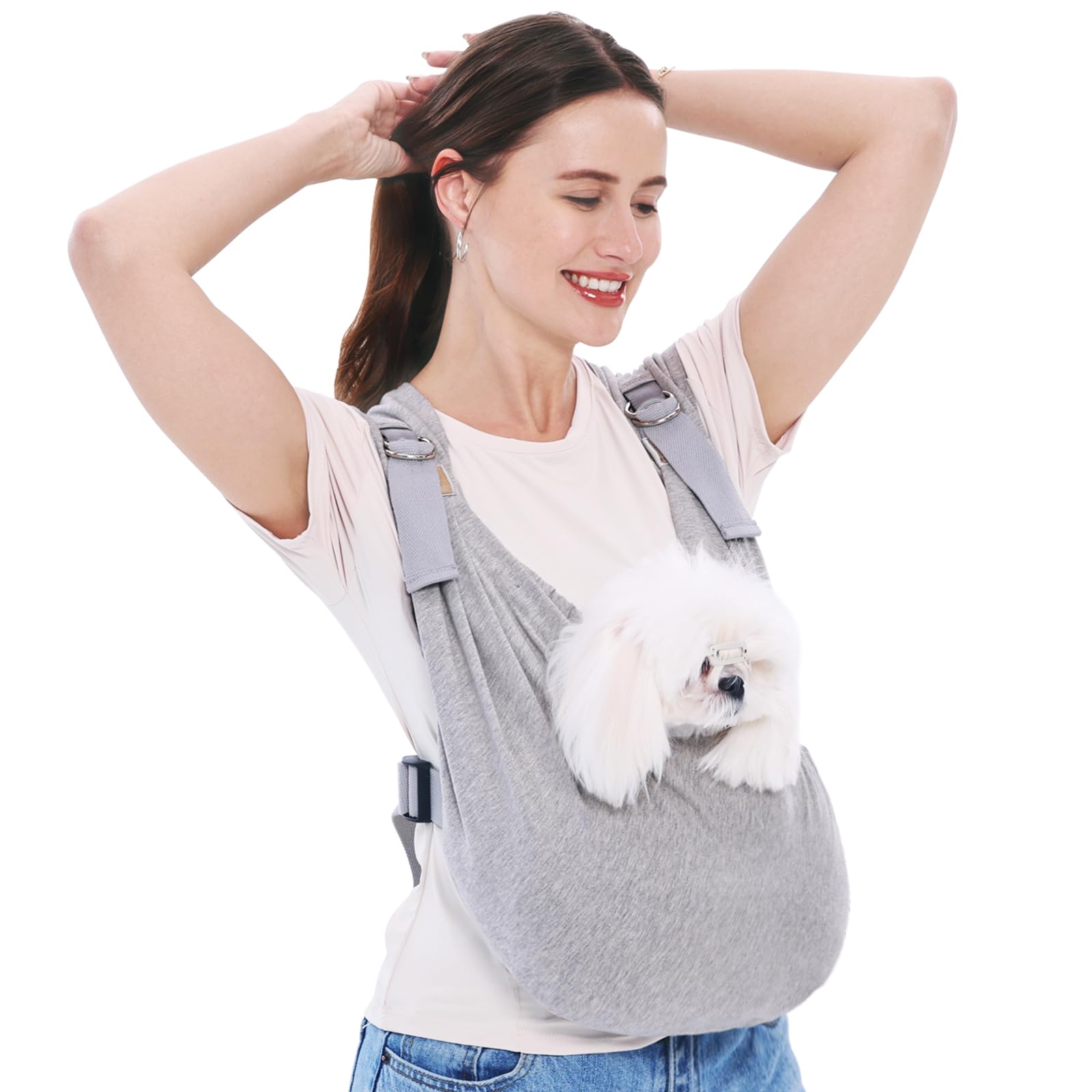 Supet Dog Carrier Sling for Small Dogs, Anti-Anxiety Cat Sling Carrier Chest, Hands-Free Front Facing Puppy Sling, Adjustable Soft Cotton Swaddle Wrap, Reducing Back Neck Pain(Regular, Grey)