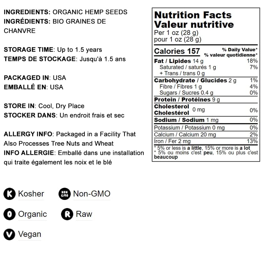 Miniatura 4 de Semillas de cáñamo orgánico, 4 libras, corazones crudos sin OMG, cáscaras, kosher, veganas, a granel, bajas en carbohidratos, bajas en sodio, buena