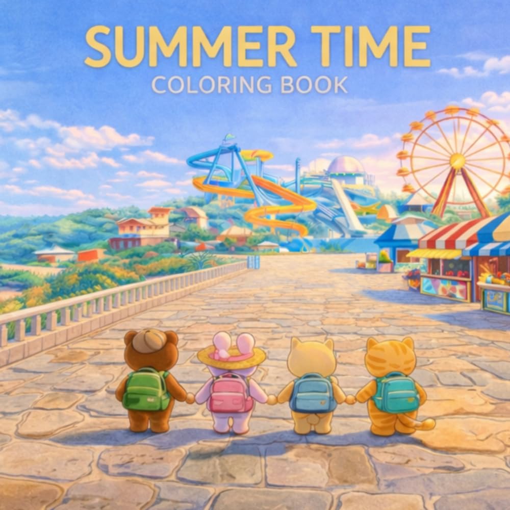 Summer Time Coloring Book: 60 Fun and Relaxing Summer Coloring Pages with Cute Characters, Beach Scenes and Simple Designs (Cute Animal Coloring Book)