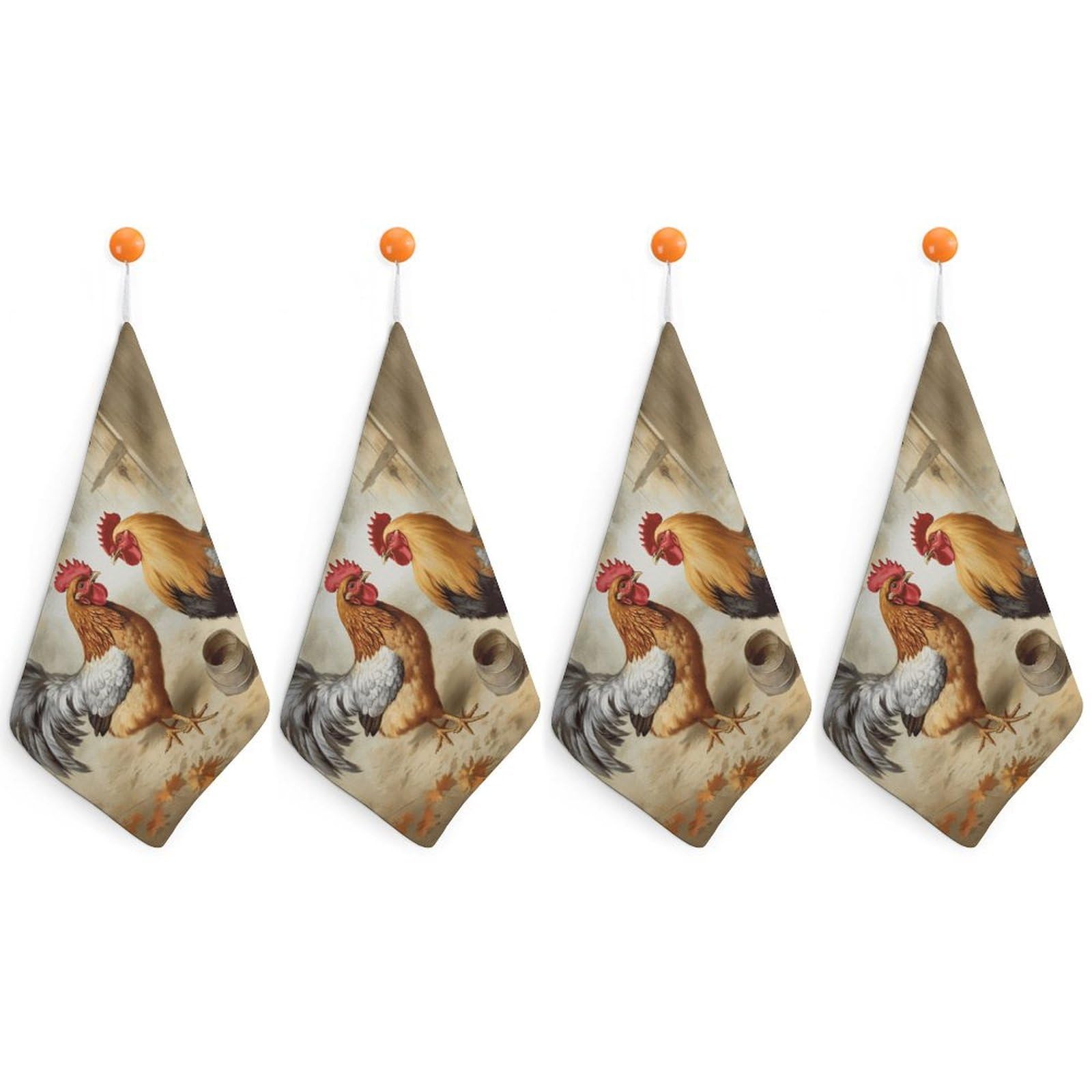 VstaDank Chicken and Rooster Print Hanging Hand Towels with Loop Quick Dry Small Towel Microfiber Face Cloths Ultra Soft Absorbent Dish Towels for Kitchen & Bathroom 11.8 X 11.8 in