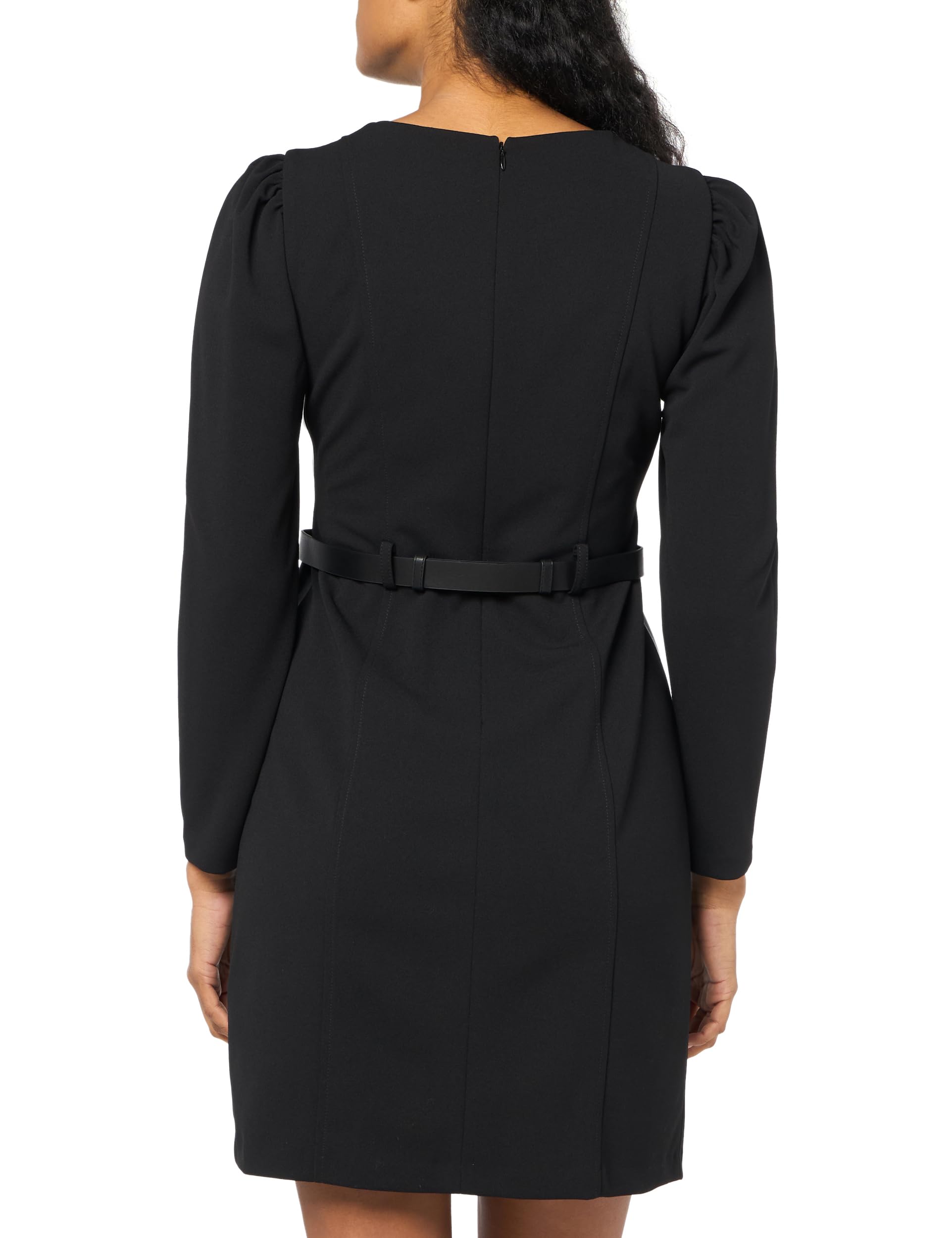 DKNY Buckled Belt Mix Media Long Sleeve Dress Vestido para Mujer