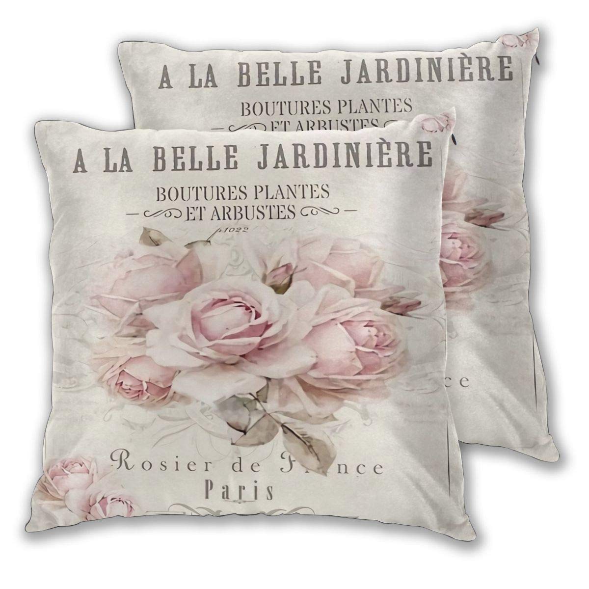 Set 2 Federe Per Cuscino Quadrate 45x45 Cm - Shabby Chic Francese, Morbido Poliestere Con Cerniera, Per Divano E Camera Da Letto