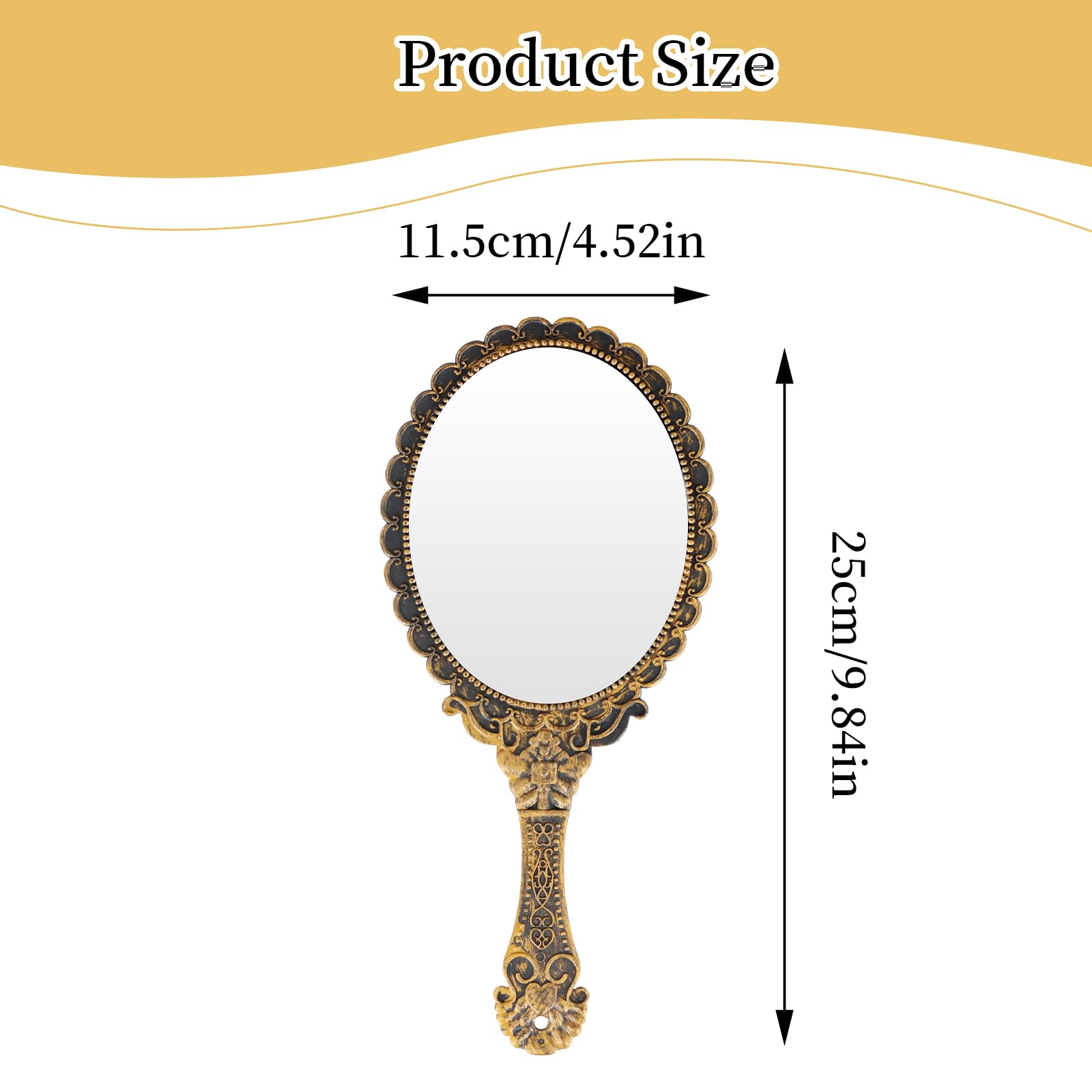Amexo Specchio Portatile Vintage a Mano, Mini Specchio Ellittico Compatto per Capelli e Trucco, Ragazze e Donne (Bronzo)