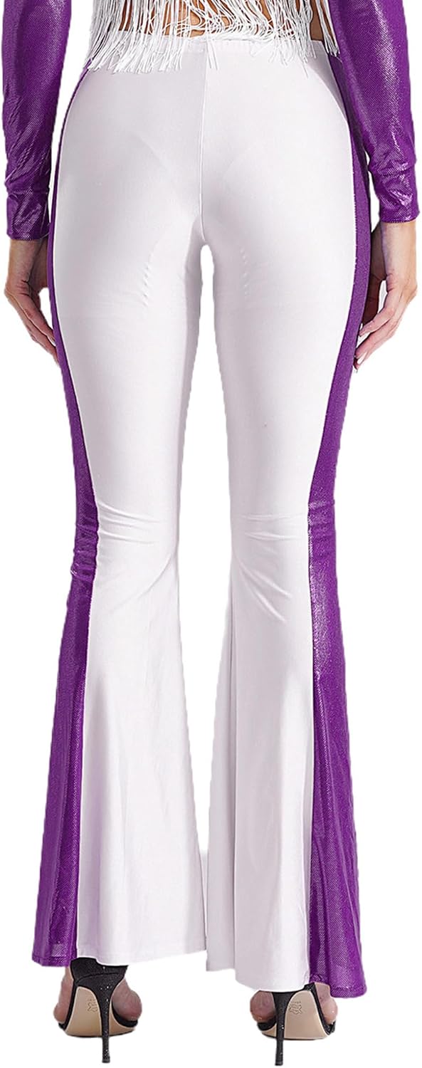 Womens 70s Disco Pants Cheerleading Outfits Hippie Cowgirl Costume Party Rave High Waist Bell Bottoms