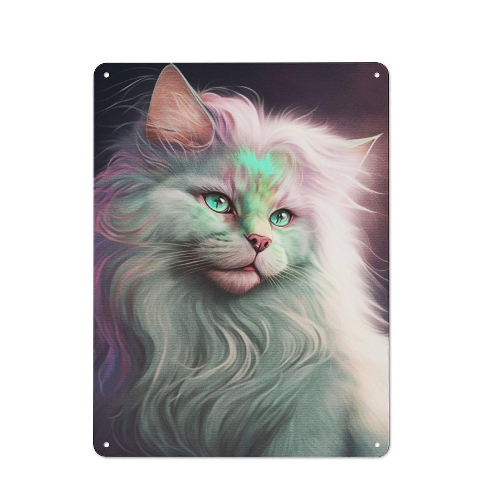 Junmoney Portrait White Cat Rustic Tin Sign 40X30cm For Living Room Or Hallway, A Metal Wall Feature For Living Rooms And Hallways