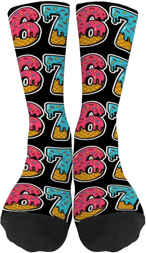 67 Socks for Kids,Funny 6 7 Creams Baseball Drip Socks,Six Seven Meme Design for Xmas Gift