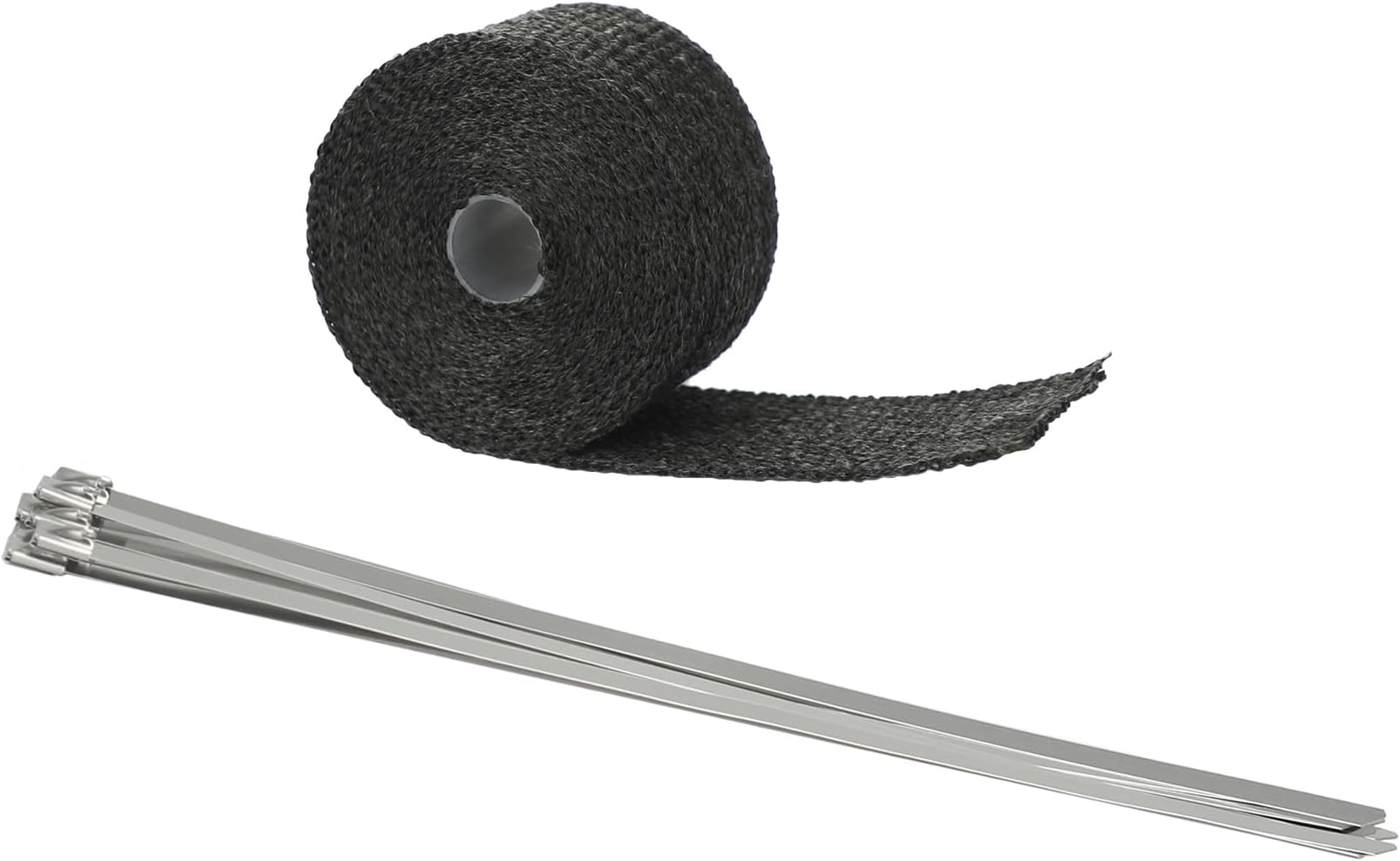 Ucreative Black Fiberglass Exhaust Header Wrap 2" x 16.5' with 5pcs 11.8 Inch Stainless Steel Locking Ties (1-Pack)