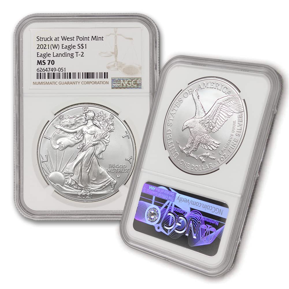 2021 (W) 1 oz Silver American Eagle Coin MS-70 (Eagle Landing T-2 - Type 2 - Struck at West Point Mint) $1 MS70 NGC