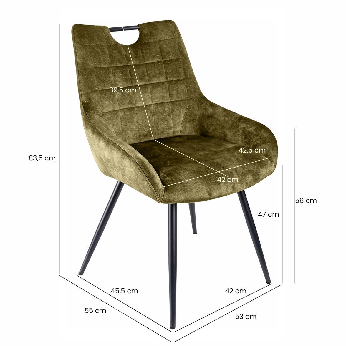 Meubletmoi Lot de 2 chaises de Repas capitonnées en Velours Vert Kaki avec poignée et Pieds en métal Noir – Chic et Contemporain – Brandy 2