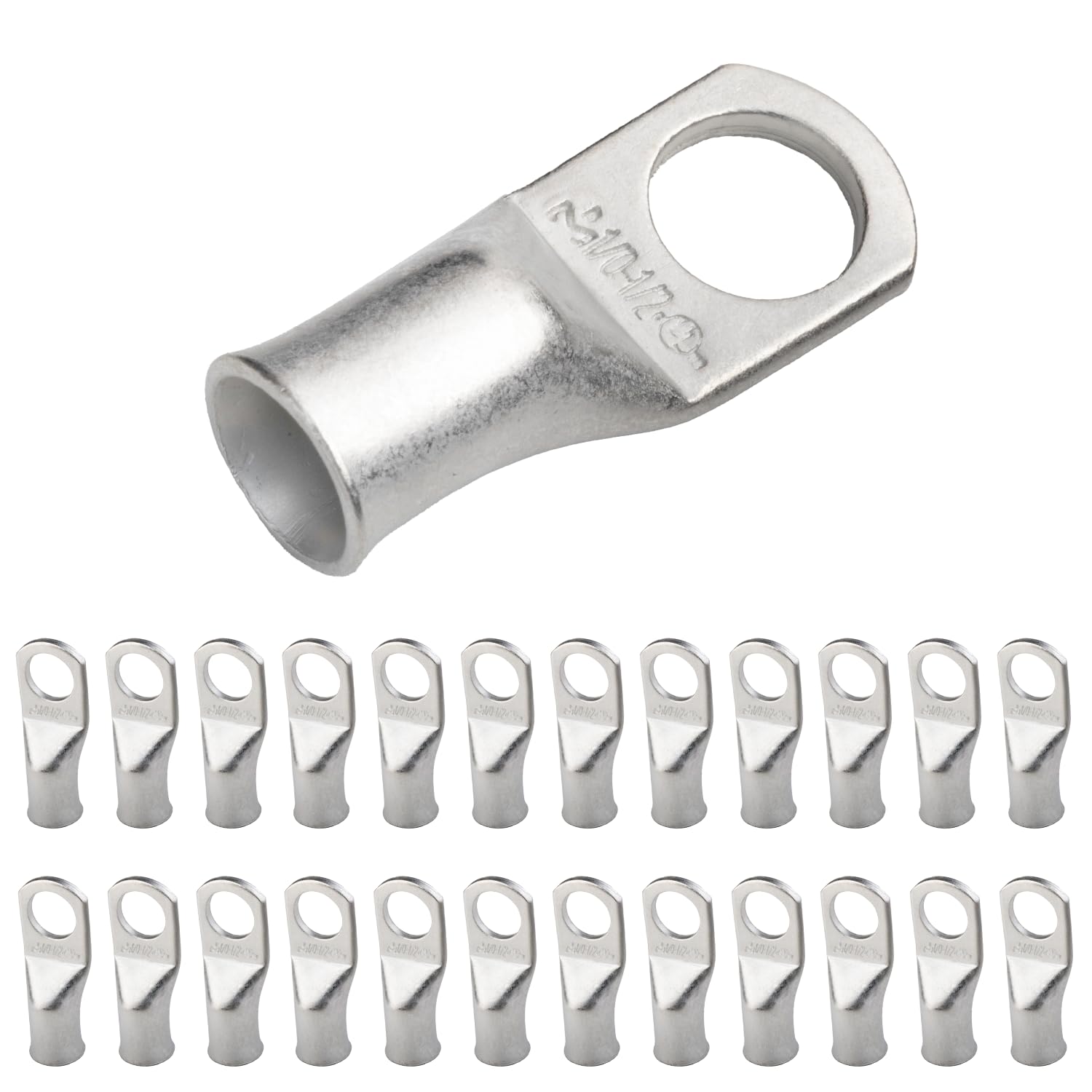 SELTERM 1/0 AWG (50 mm²) - 1/2" (M12) ⌀ Hole UL Marine Grade Wire Lugs, Battery Cable Ends, Tinned Copper Eyelets, Tubular Ring Terminal Connectors [B70] - 25 Pack — image 1