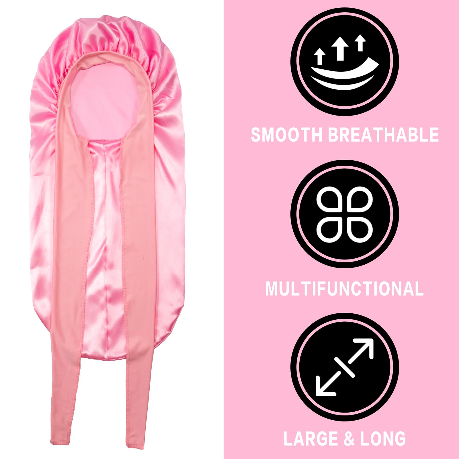 WOZUTUNT 2Pcs Bonnets for Black Women Braid Bonnet Large Long Satin Bonnet for Braids Sleeping(Black & Pink) - Image 2