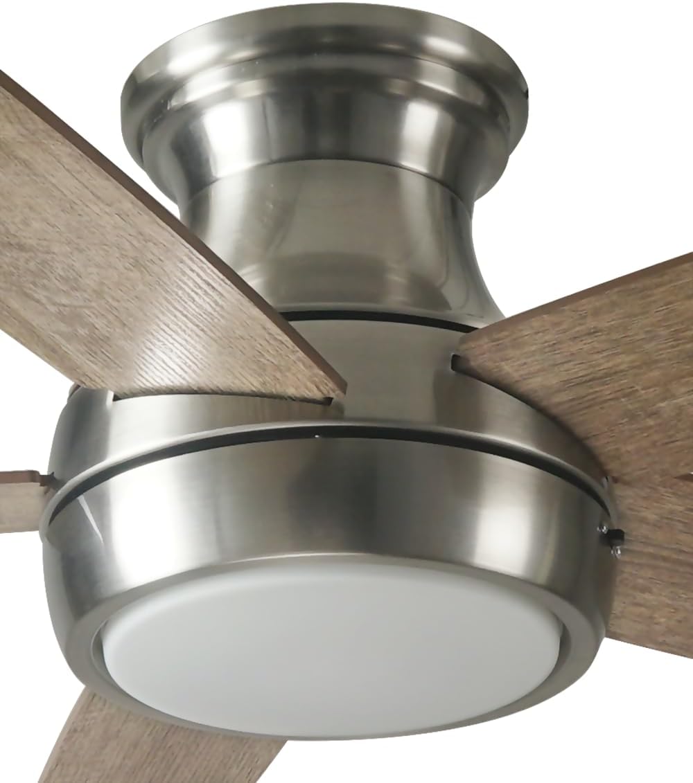 Close-up of the fan's motor housing and integrated LED light