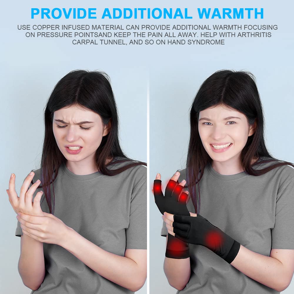 Guanti A Compressione ACWOO Senza Dita, Per Artrite E Tunnel Carpale, Taglia L, Traspiranti, Con Presa Antiscivolo, Unisex - 3