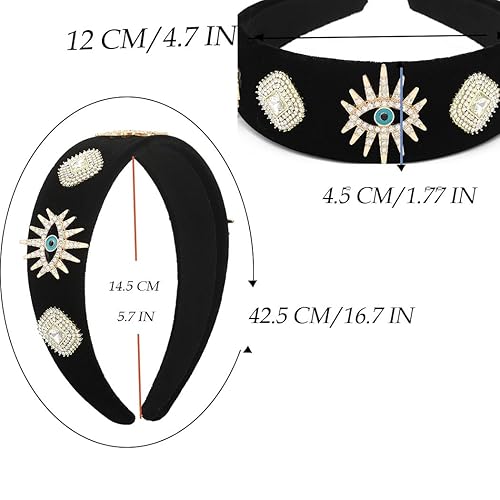 Miniatura 5 de Diademas anchas barrocas negras con diamantes de imitación de ojos malvados, vendas para el pelo vintage de cristal para fiesta de graduación para
