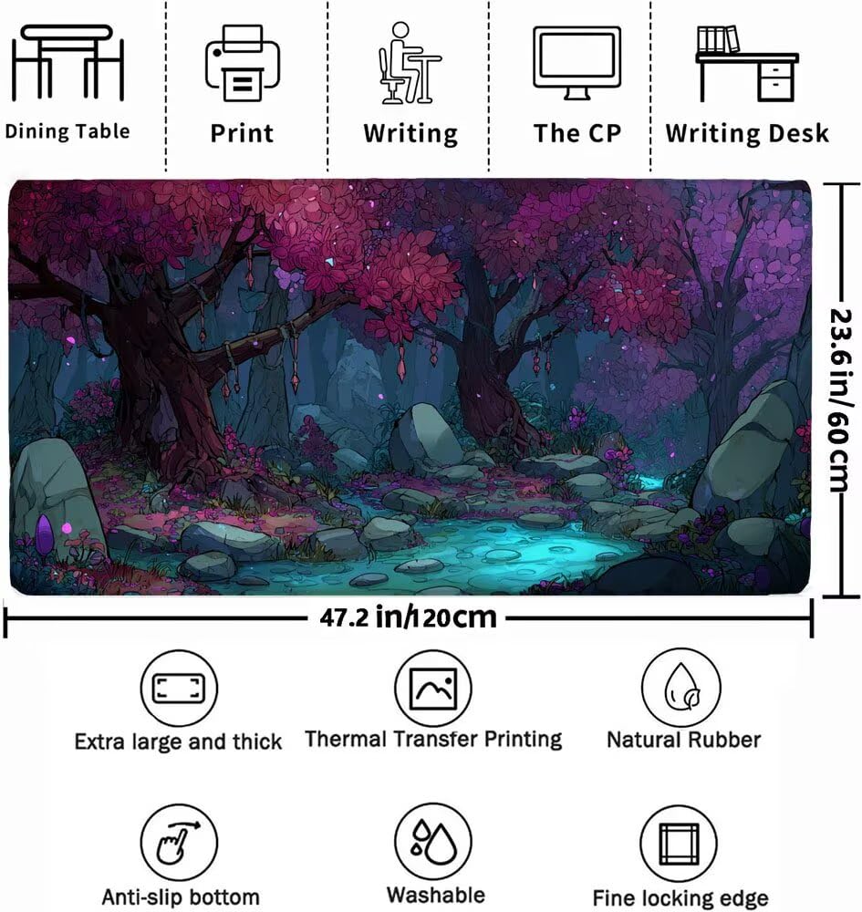 Podkładka pod mysz XXL 1200x600x3mm, drzewa duża podkładka pod mysz dla graczy, zielona podkładka pod mysz z wodoodporną antypoślizgową gumową podstawą, mata na biurko do gier. Idealny prezent dla