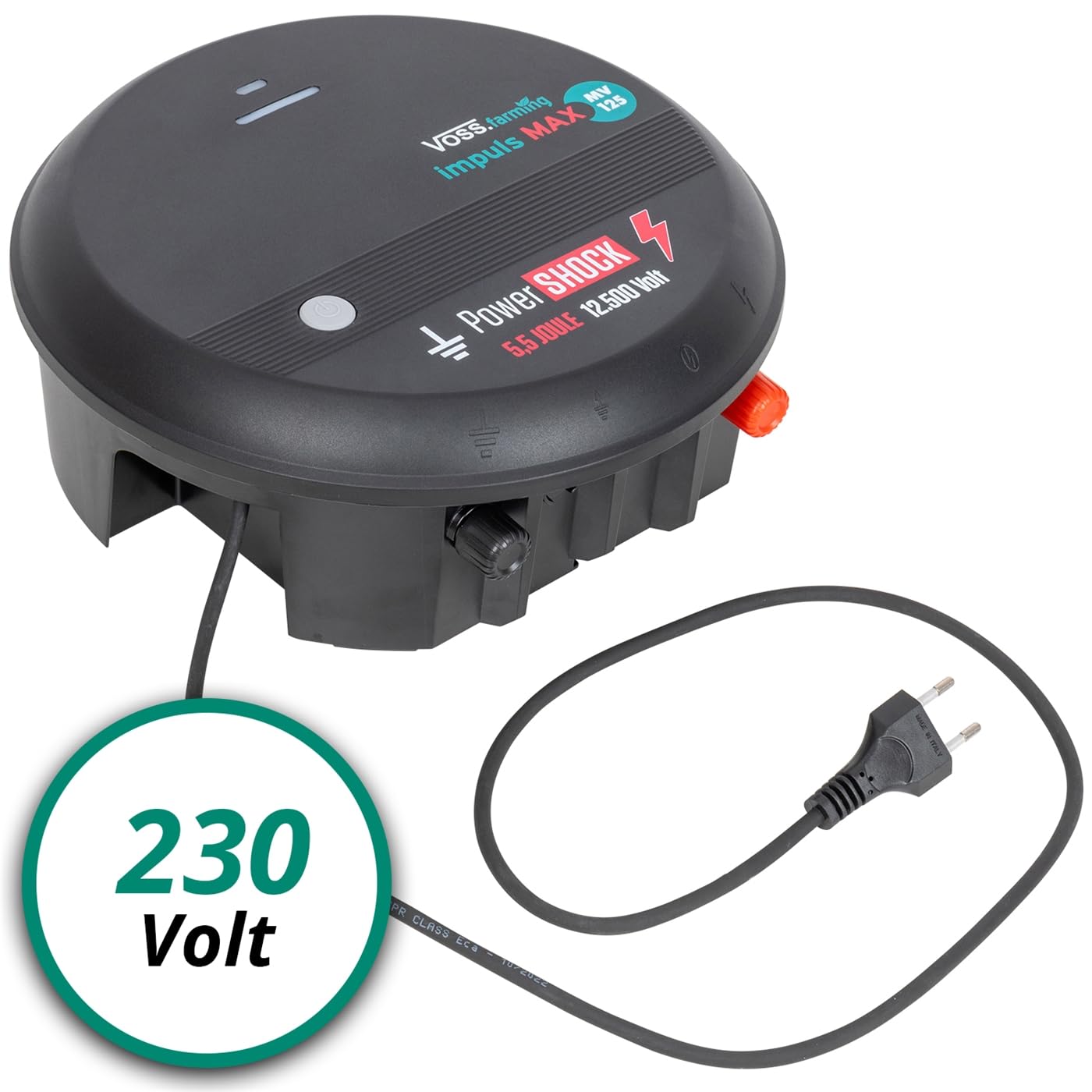 VOSS.farming 230V Pastor eléctrico 'Impuls MAX MV125' - para cercados eléctricos, tensión hasta 2,5 kV, para cercados de Ganado Vacuno, Cabras, para Defensa contra Lobos y jabalíes
