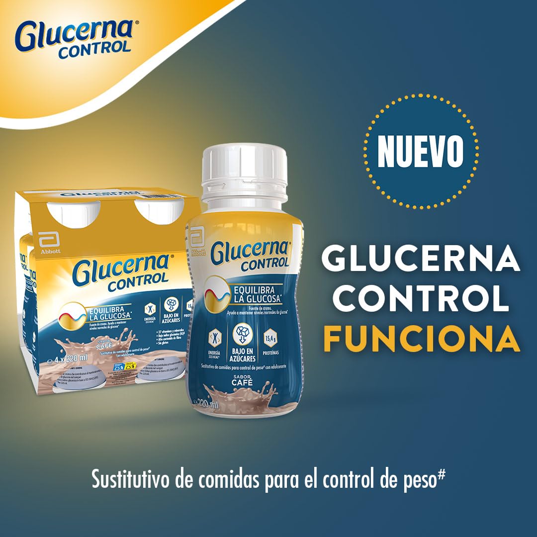 Glucerna Control sabor café, sustitutivo de comidas listo para tomar, equilibrio de glucosa gracias al cromo, pack 8x220ml