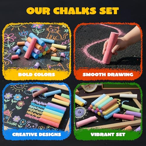 Image of JOYIN 224 PCS Sidewalk Chalks Set Non-Toxic Washable Jumbo Chalk for Outdoor Art Play, Painting on Chalkboard, Blackboard and Playground