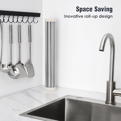 Miniatura 3 de Tomorotec Escurridor de platos enrollable de 17.7 x 15.5 pulgadas, para colocar sobre el fregadero, para fregadero de cocina, accesorios multiusos,