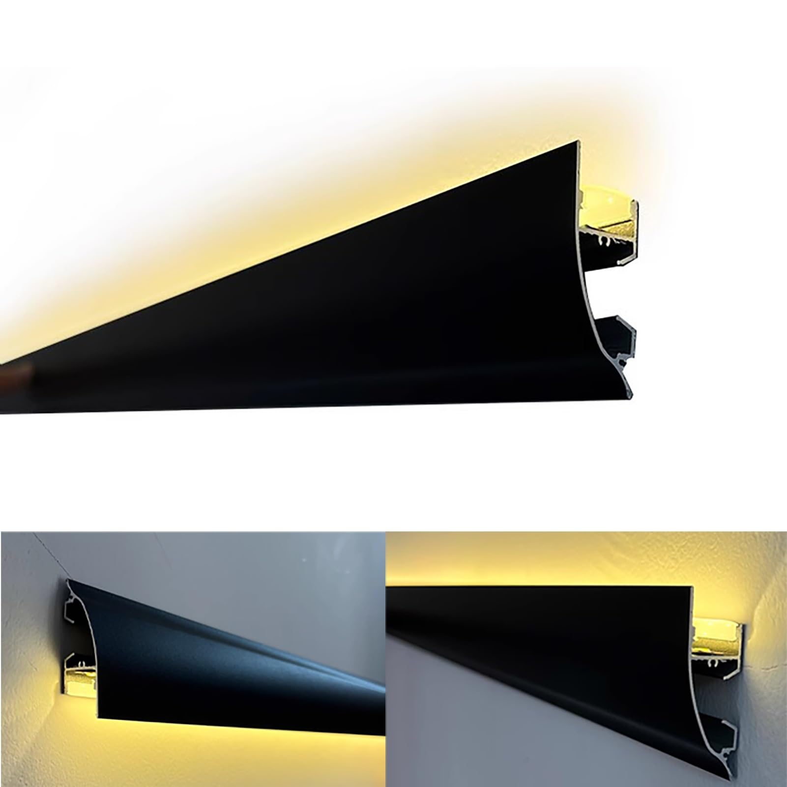 Profili per Strisce Led Canale in Alluminio per Modanatura a Corona a Montaggio Superficiale, Diffusore Flessibile per Strisce LED per Controsoffitti Decorativi, Canale per Binario LED con Tappo Termi
