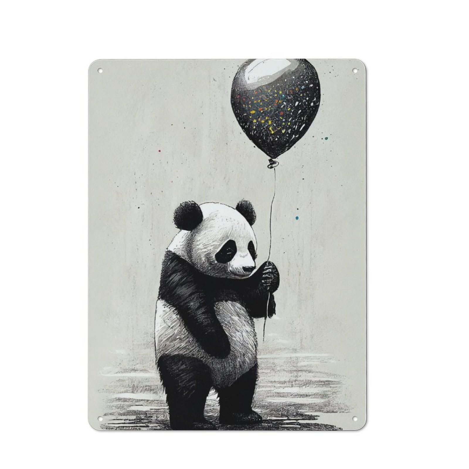Junmoney Panda Animal Balloon Rustic Tin Wall Plaque 40X30cm For Guest Room Or Hallway, For Garage, Workshop And Man Cave Decoration