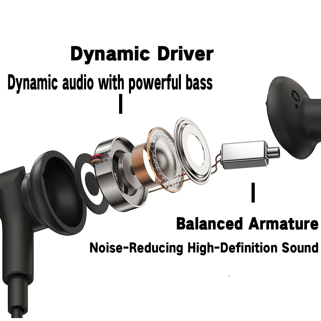 Auricolari cablati con bassi coinvolgenti per chiamate con cancellazione del rumore, quattro unità auricolari in-ear con microfono con cancellazione del rumore, subwoofer e suono chiaro decodificato