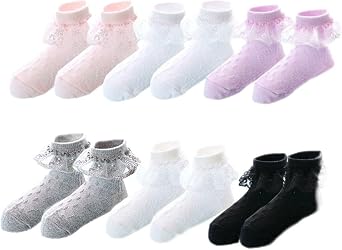 6 Pairs Baby Little Girls Eyelet Frilly Lace Cotton Socks 0m-9T