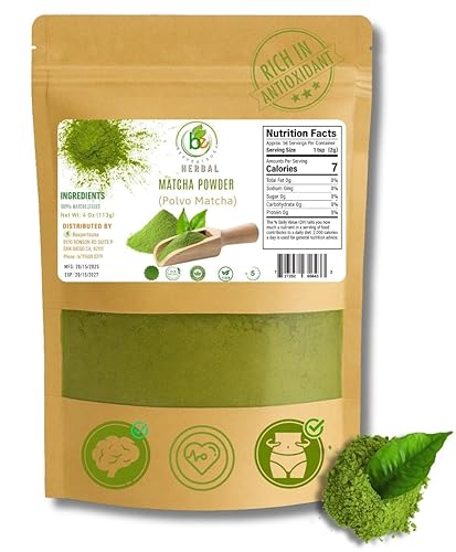Té verde matcha en polvo  Bolsa resellable de 4 onzas  Matcha 100% puro estilo japonés  Sin azúcar, sin rellenos  Polvo de superalimento natural