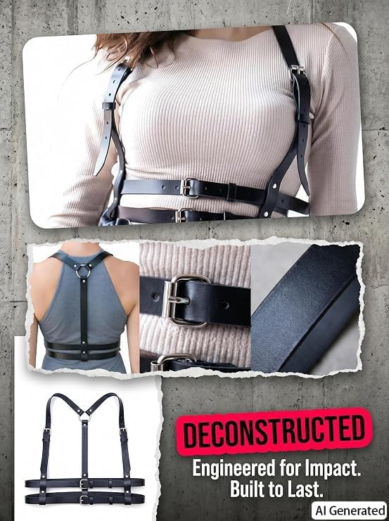 BAQOEYII Punk Leather Harness Belt,Women’s Adjustable PU Leather Body Harness,For Festival,Streetwear Layering Accessory image 5