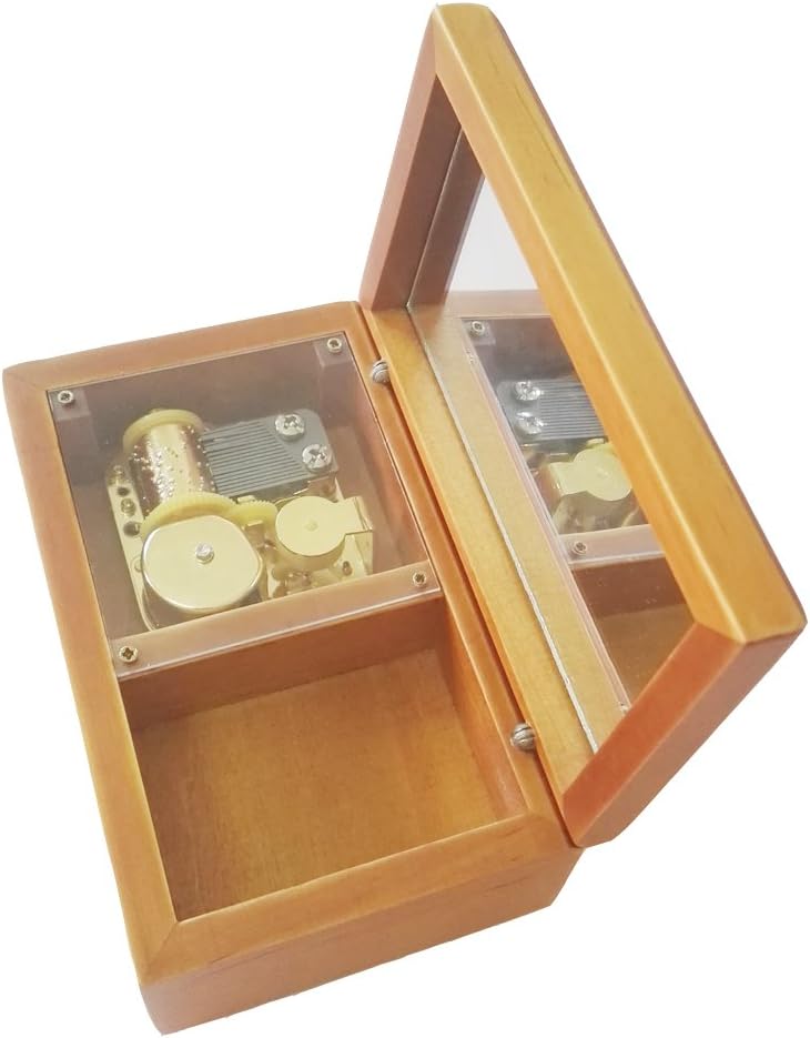 FnLy 18 Note Antique Wind-Up Wooden Musical Box with Gold-Plating Movement,Swan Lake Music Box