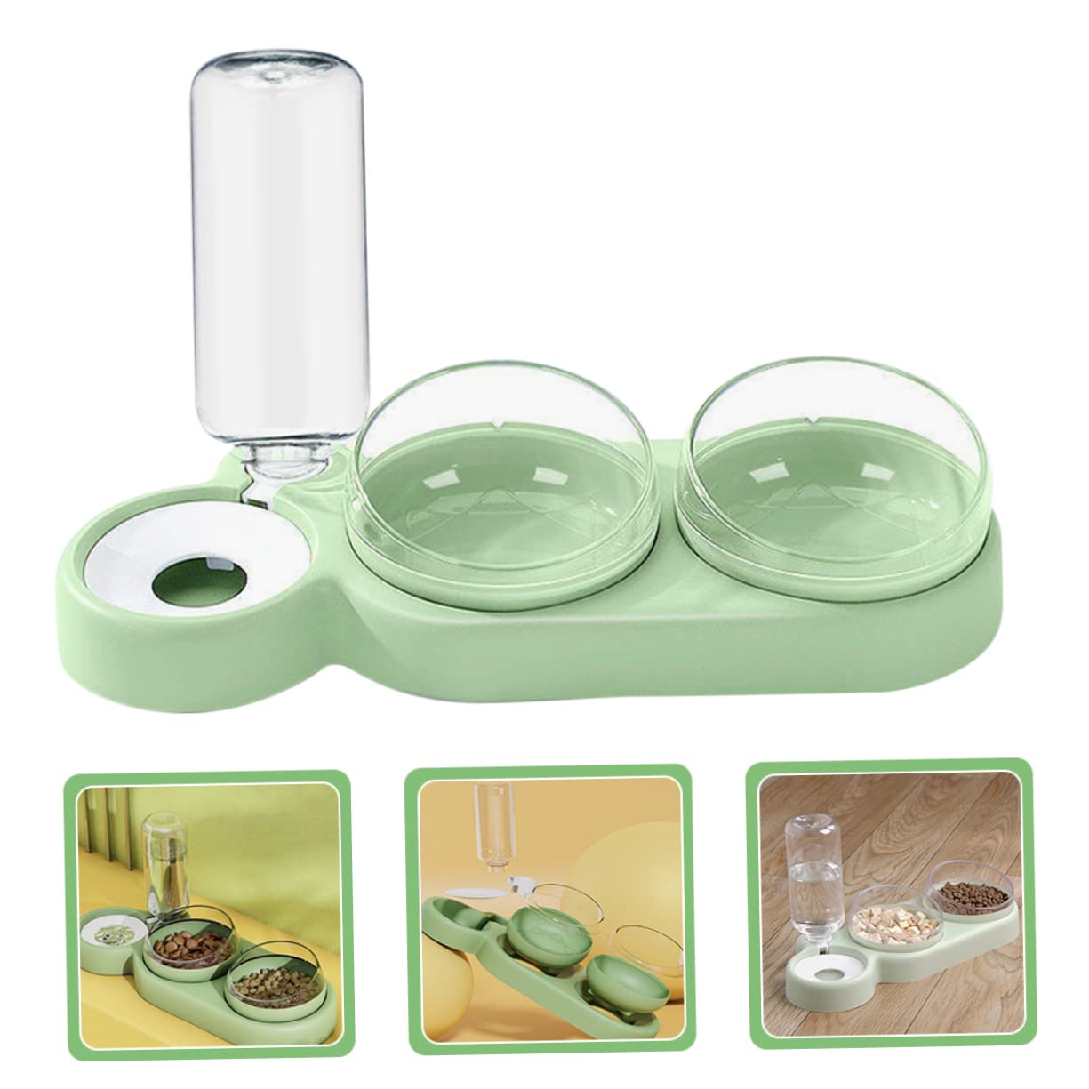 Gamelle Double Surélevée pour Chat, Inclinée, Anti-déversement, 1 Set | Plastique Vert Clair, Antirouille, Usage en Alimentation Animale, Format Pratique pour Chats
