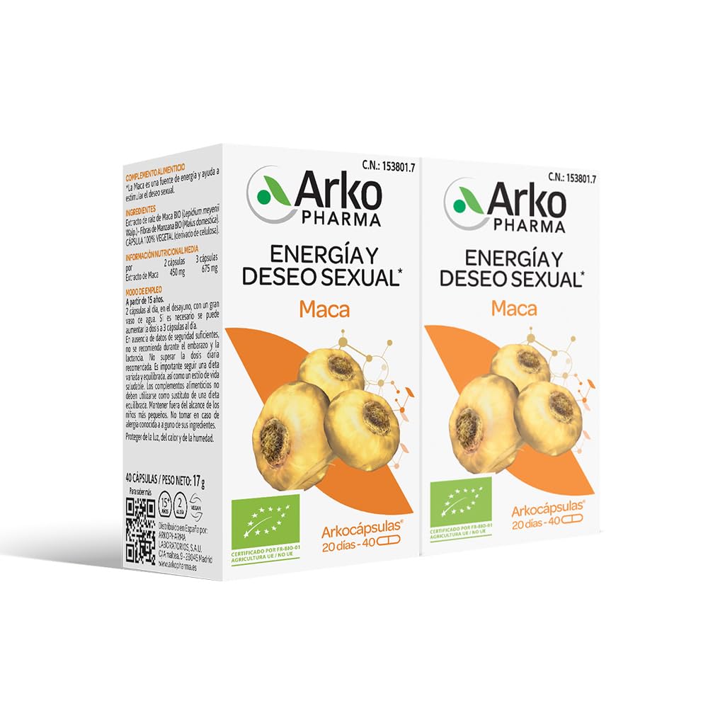 Arkopharma Arkocápsulas Maca Bio Pack 90 Cápsulas, Ayuda A Estimular El Vigor, Deseo Sexual, Rendimiento Físico Y Mental, Complemento Alimenticio
