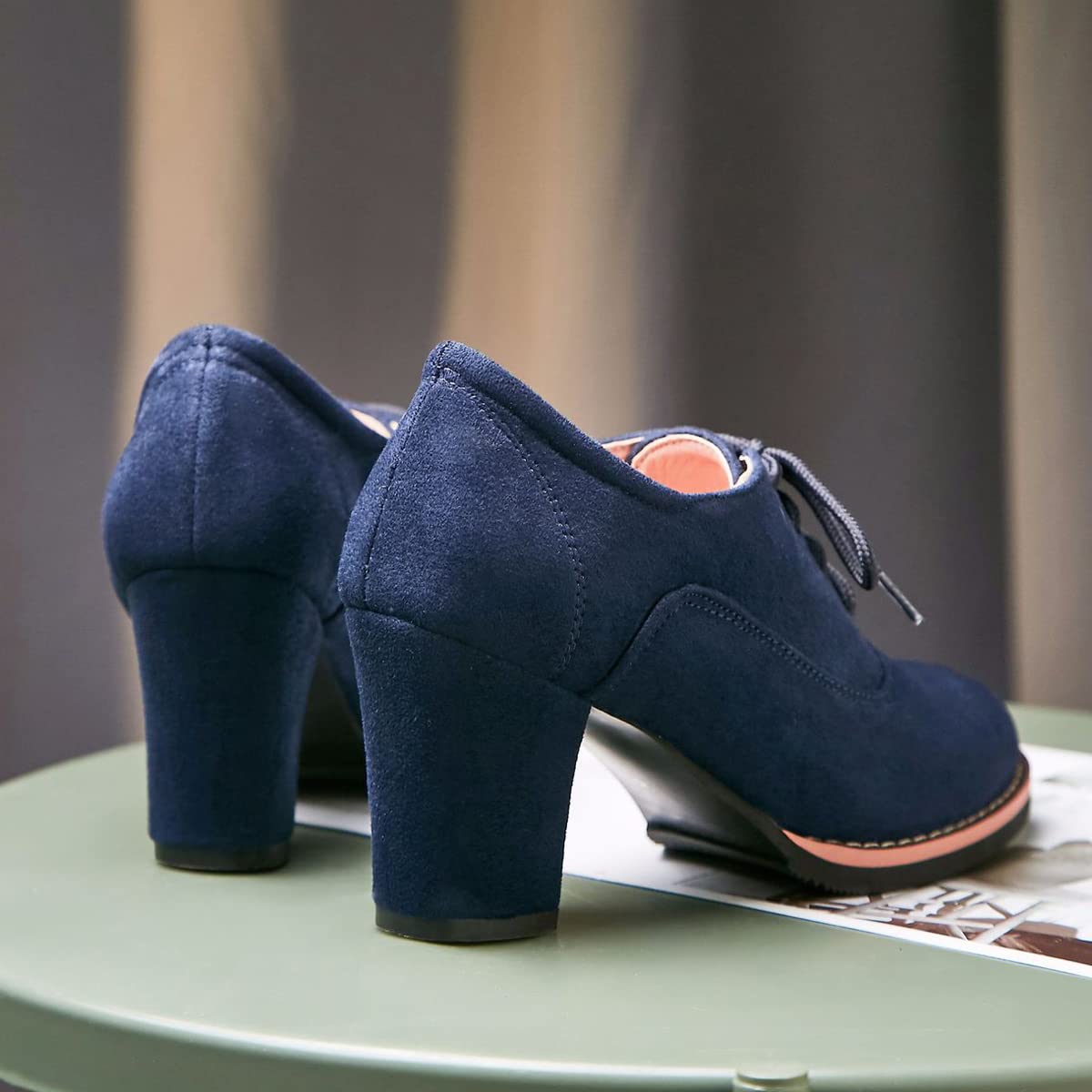 Zaylee Stivali da donna nuovi con tacco a blocco, stivaletti casual in finta pelle scamosciata,EU38-blu