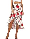 Women's Flowy High Waisted Midi Skirts High Low Ruffle Hem Beach A Line Trendy