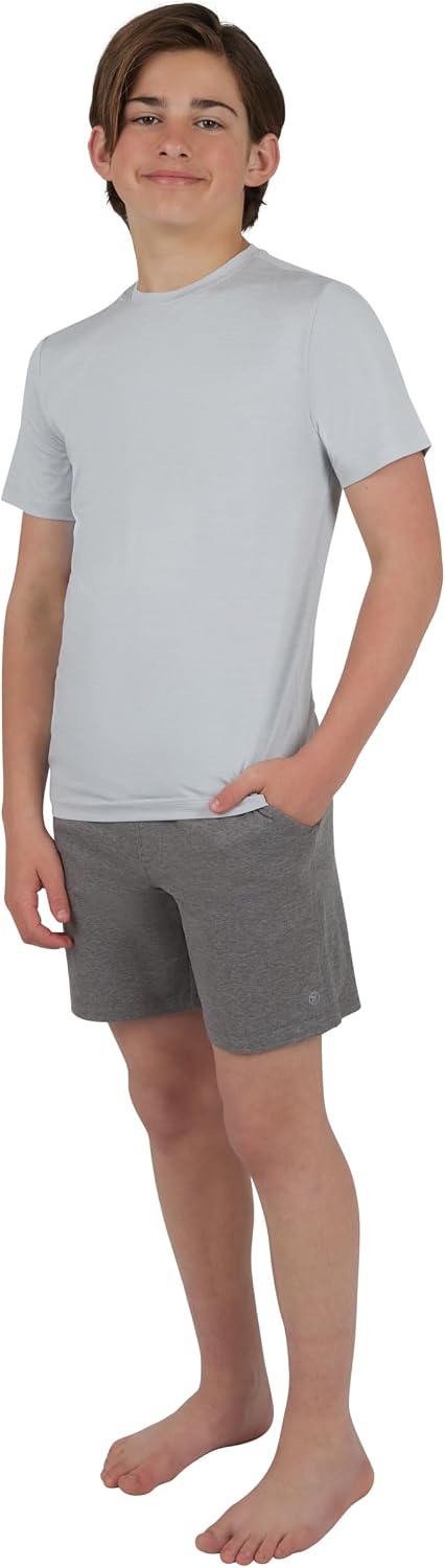 90 Degree By Reflex Boys 3 Piece Mesh Striped Short Sleeve Crew Neck T-Shirt + Drawstring Short Set