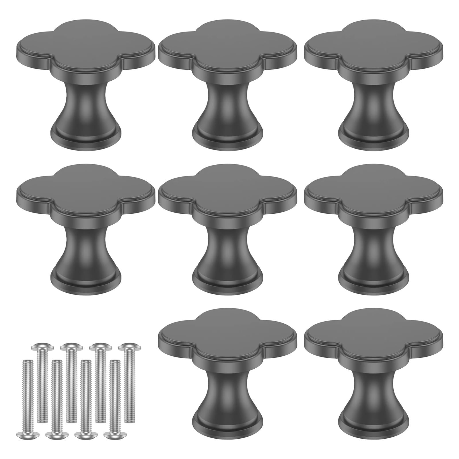 Mkyyioed Grey Knobs For Cupboards 8Pcs Four Leaf Clover Cabinet Knobs With Screws Zinc Alloy Dresser Single Hole Drawer Pulls Elegant(Grey)