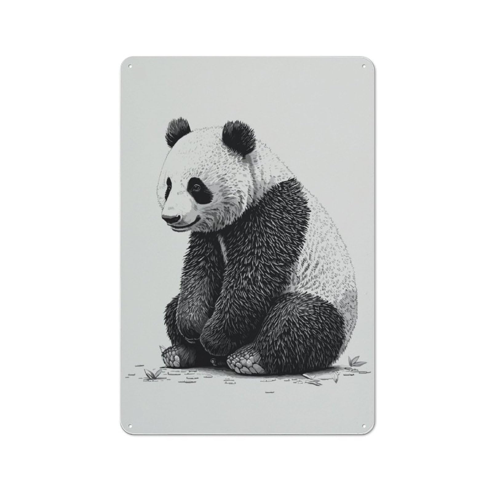 Junmoney Black And White Panda Shed Style Metal Wall Decor 30X20cm, Tin Sign For Conservatory, Home Bar Or Utility Room